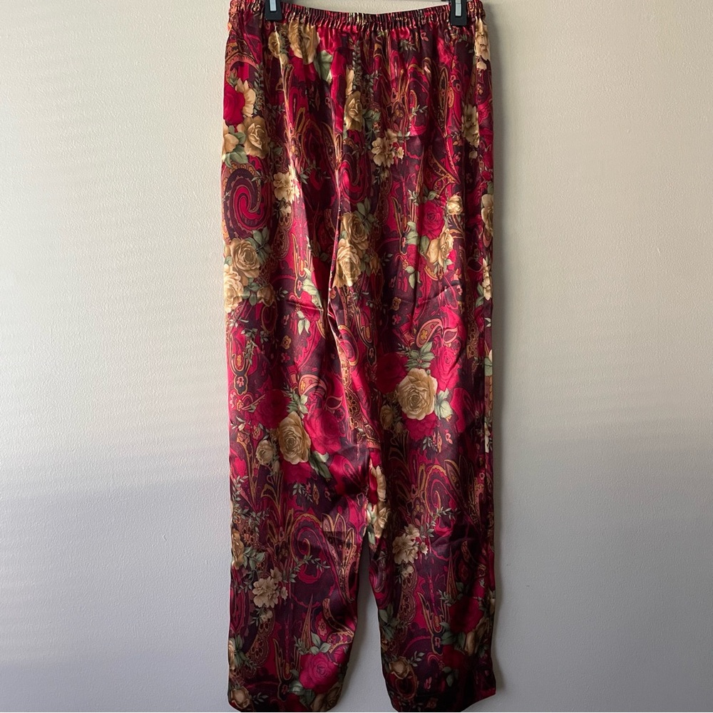 DELICATES Floral Paisley 70s Satin Loungewear Pajama Set Women's Size L - Picture 9 of 11